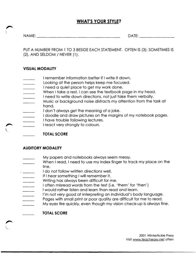 Mastering Products photo regarding Learning Styles Questionnaire Printable titled Mastering Models